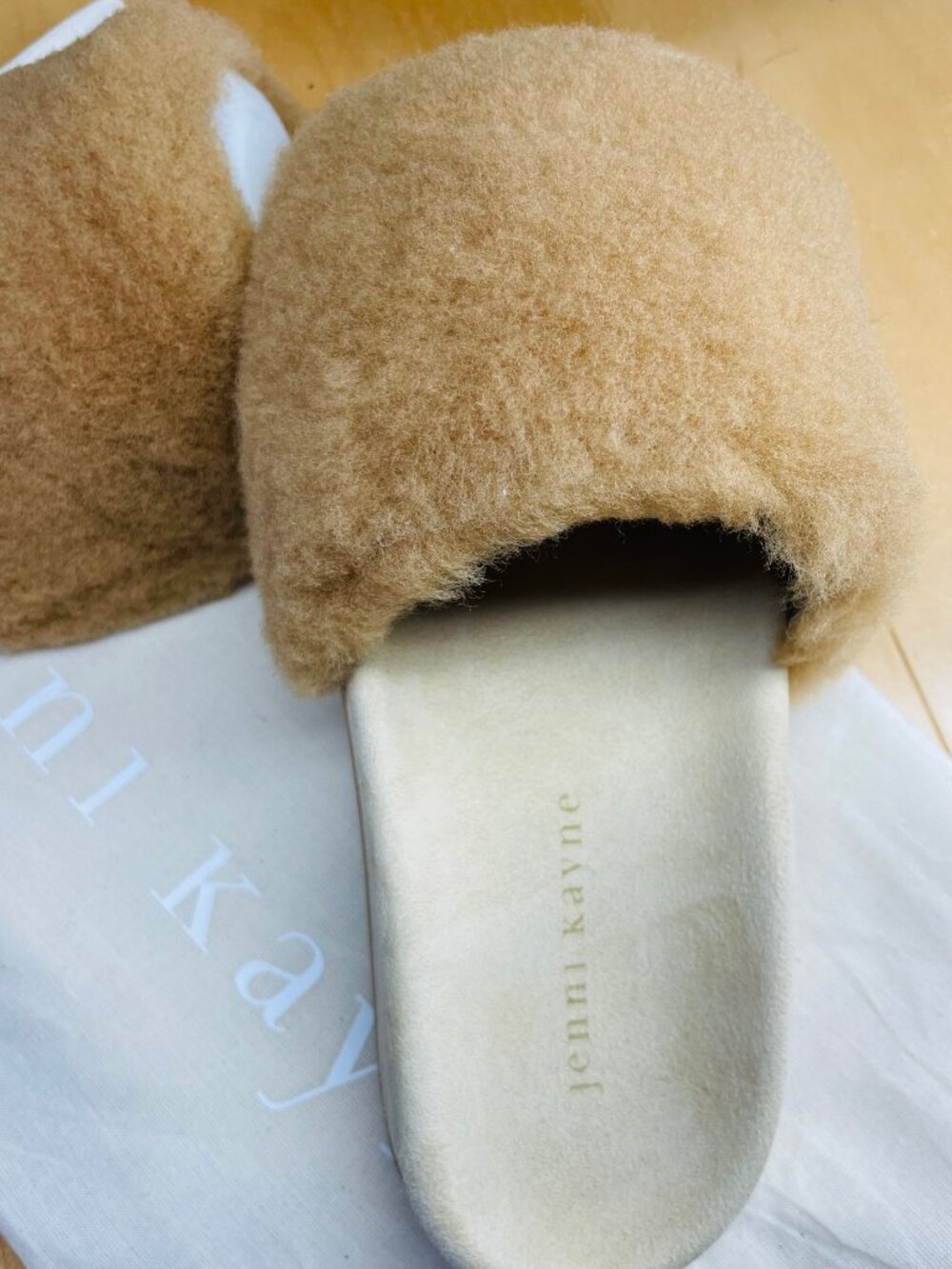 Jenni Kayne Shearling Fur Slide Sandals Slipper Natural Tan Size 37 Slip On NEW - Picture 6 of 7